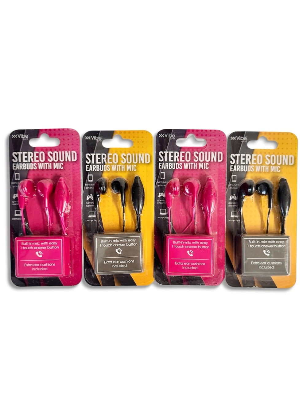 Vibe Stereo Sound Earbuds with Mic Lot Black Pink Headphones Earphones NWT